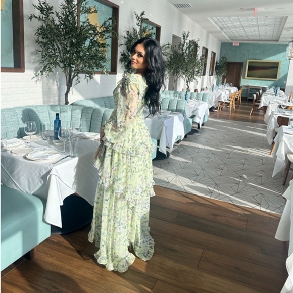 MAC DUGGAL Green Floral Chiffon Tiered Ruffle Dress 6 - Picture 2 of 16